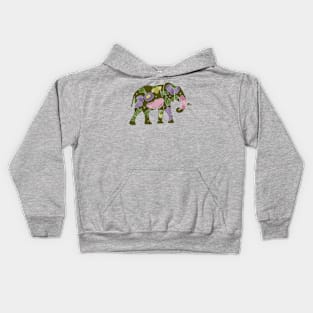 Elephant silhouette with flowers and leaves Kids Hoodie